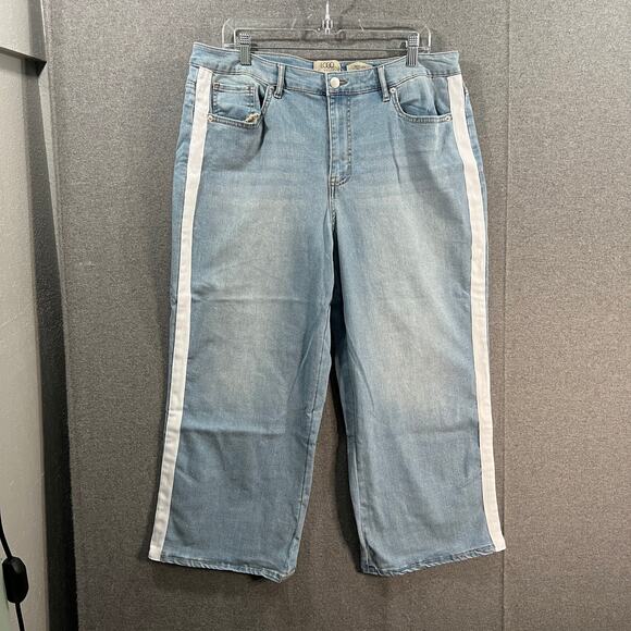 LOGO by Lori Goldstein Regular Wide Leg Jeans with Stripe Light Wash 16 - Picture 1 of 10